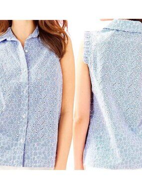 Entire Closet $5! Lilly Pulitzer Blue Lenox Eyelet Sleeveless Button Down Blouse